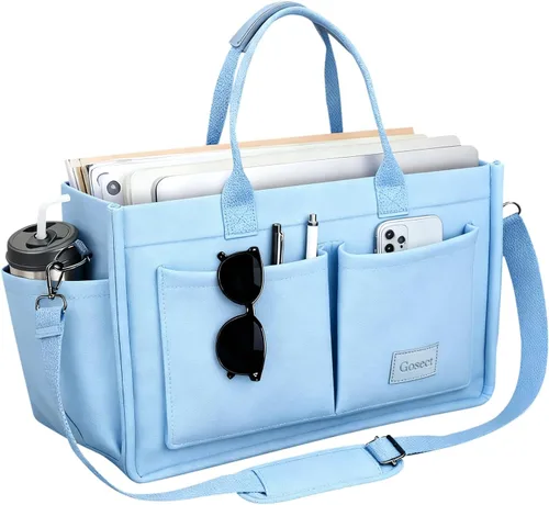 Miniatura 9 de Bolso de lona para mujer con bolsillos, bolso cruzado para portátil de trabajo, bolso de hombro para todo lo demás, bolso de lona para todos