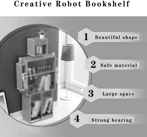 Miniatura 4 de Organizador de libros para niños, estante de exhibición de libros para niños, robot creativo, estante de piso en la sala de estar, tablero de alta