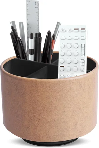Miniatura 18 de Organizador Redondo de Cuero para Suministros de Arte, Soporte para Control Remoto, Rotación de 360 Grados, Soporte Multifuncional para Lápices
