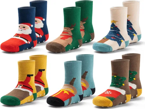 Miniatura 12 de Calcetines cálidos antideslizantes para bebés y niños, calcetines de invierno gruesos con agarres para bebés y niñas, calcetines antideslizantes