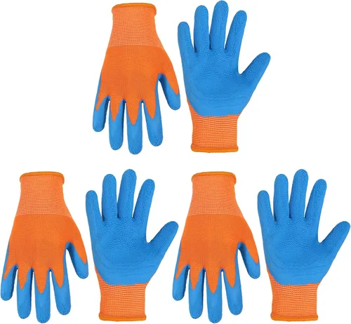 Miniatura 6 de HANDLANDY 3 pares de guantes de jardinería para niños sin látex, guantes de jardín para niños y niñas con revestimiento de nitrilo para niñas y Verde