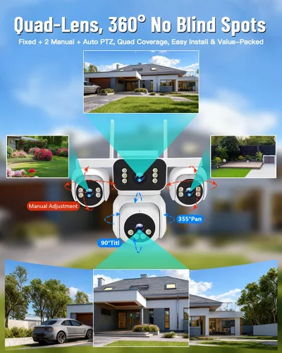 Miniatura 2 de Cámara inalámbrica para exteriores, 4 vistas de lente en una pantalla, imagen HD 2K de 8 MP (4 x 2 MP), monitoreo PTZ de 360°, detección humana AI