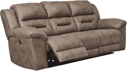 Miniatura 14 de Signature Design by Ashley Stoneland - Sofá biplaza reclinable manual de piel sintética con consola central, color marrón claro Gris