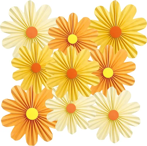 Miniatura 9 de SUNBEAUTY Abanicos de papel dorados y negros para fondo de fiesta de té, boda, primavera, cumpleaños, aula, baby shower, Halloween, decoración