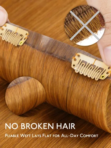 Miniatura 6 de WENNALIFE – Extensiones de cabello humano sin costuras con clip, 130 g, 18 pulgadas, 7 piezas, cabello Remy natural color pelirrojo cobrizo