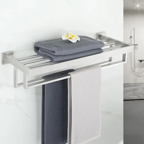 Miniatura 6 de Alise Toallero con toallero doble, toalleros de 24 pulgadas para baño, moderno toallero para pared de baño, estante de toalla de acero inoxidable