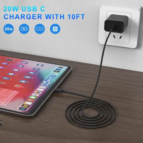 Miniatura 5 de Cargador de carga rápida para iPhone 16 y 15, paquete de 3 cargadores USB C PD de 20 W con cable de 10 pies, cable USB C tipo C para iPhone 16/16