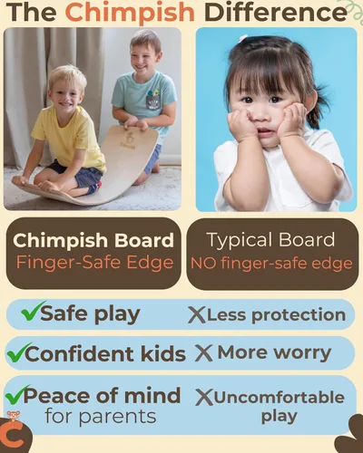 Miniatura 4 de Tabla de equilibrio de madera – Tabla de balanceo segura para los dedos de 37 pulgadas para niños pequeños, tabla de equilibrio de madera para niños