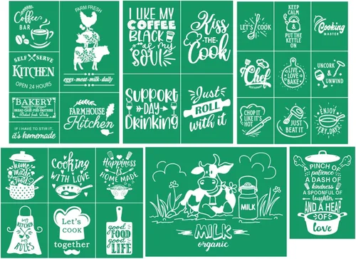 Miniatura 9 de DGAGA Plantillas de malla autoadhesivas para serigrafía, plantillas de malla con temática de cocina de granja, plantillas de pantalla de seda Café