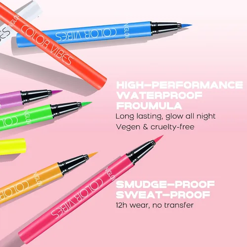Miniatura 5 de Delineador de ojos líquido de neón UV, delineador de ojos de color mate, delineador de ojos pigmentado a prueba de manchas impermeable, brilla
