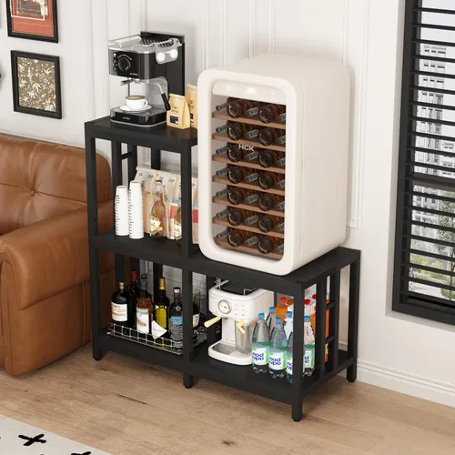 Miniatura 4 de Mini soporte para refrigerador con almacenamiento, gabinete negro para barra de café con espacio para mini refrigerador, soporte para microondas
