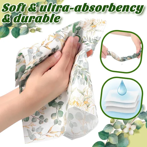 Miniatura 5 de Spiareal 120 servilletas de papel verde de 3 capas desechables para baño, hojas de eucalipto verde, servilletas decorativas para cena, para novia