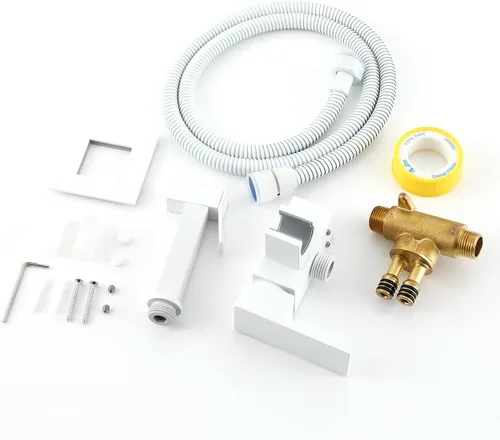 Miniatura 7 de Asyas Rociador de bidé de agua caliente oculta de color blanco para inodoro con válvula de latón caliente y fría, juego de accesorios de bidé