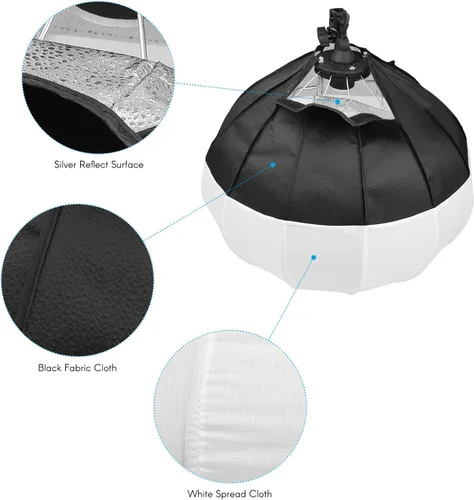 Miniatura 6 de Andoer 19.7 in/19.7 pulgadas linterna softbox esférica plegable caja suave de instalación rápida con enchufe E27 bolsa de transporte para estudio
