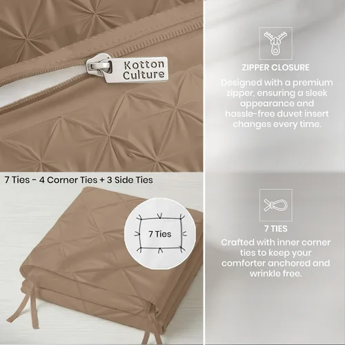Miniatura 4 de Kotton Culture - Juego de funda de edredón de 3 piezas, 100% algodón egipcio de 600 hilos, con cierre y lazos en las esquinas, diseño plisado