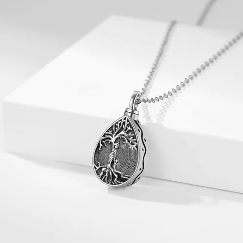 Miniatura 102 de Collar con colgante de urna de cenizas de cremación y árbol de la vida para mujer, plata de ley US1