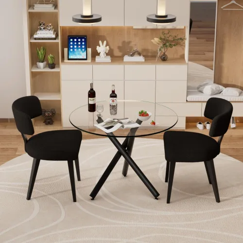 Miniatura 3 de Juego de mesa de comedor redonda para 2, mesa de cocina de 3 piezas y sillas Boucle para 2, juego de mesa de comedor redonda de 36 pulgadas con 2