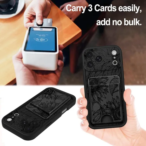 Miniatura 3 de Fiyart Funda diseñada para iPhone 17 Pro Max, tarjetero con ranura para tarjetas, diseño de flores, diseño de girasoles, antiarañazos, protección