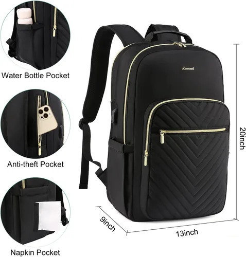 Miniatura 5 de LOVEVOOK Mochila de Viaje para Laptop Bolso para Mujeres Trabajo Negocios Bolsas de Computadora, Un negro, Mochilas de viaje