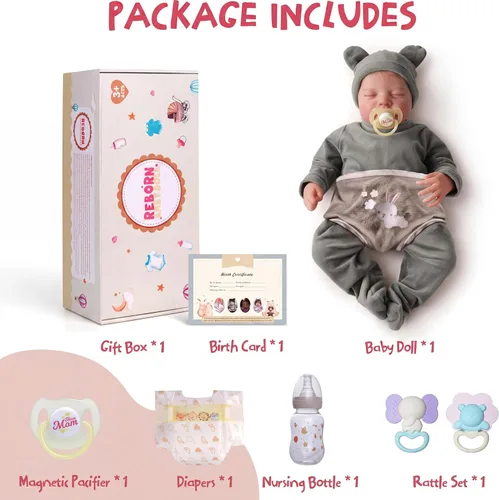 Miniatura 5 de JIZHI Reborn Baby Dolls Boy - Muñeca de bebé recién nacida realista de 20 pulgadas con cuerpo posable, muñecas de bebé de la vida real con gris