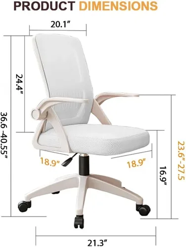 Miniatura 2 de Silla de Oficina para el Hogar Ergonómica de Malla Transpirable Silla de Alto Respaldo con Altura Ajustable Giratoria con Brazos Abatibles y Soporte