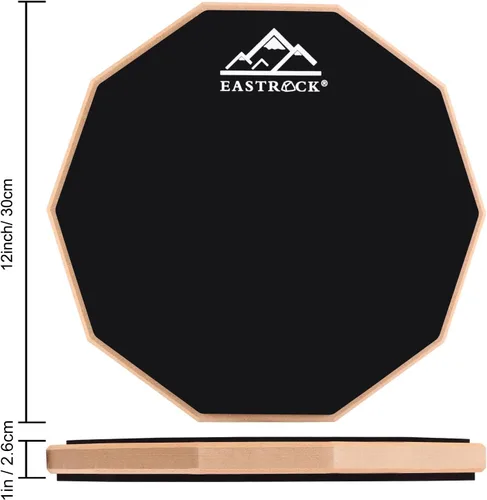 Miniatura 6 de EASTROCK Almohadilla de práctica para tambor, almohadilla de tambor silenciosa de doble cara de 12 pulgadas, tambor mudo de goma con baquetas y Negro