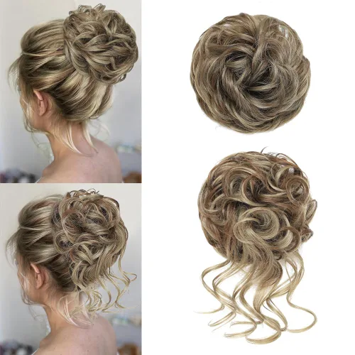 Miniatura 28 de KETHBE Moño desordenado, extensión de moños de pelo despeinado, banda elástica para el cabello, moño rizado para mujeres (negro)