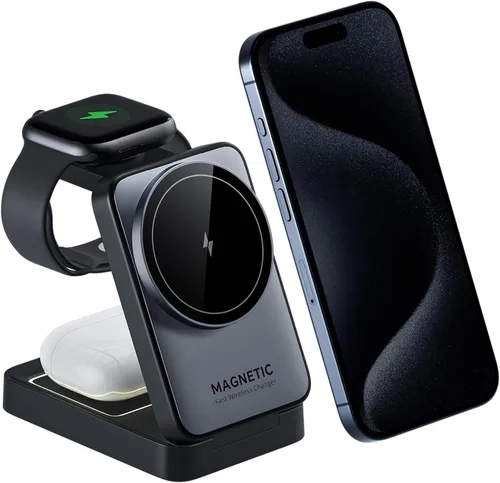 Cargador inalámbrico 3 en 1 actualizado 2026 para iPhone, cargador magnético de viaje, estación de carga inalámbrica plegable compatible con