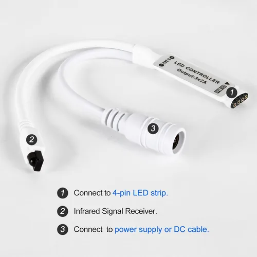 Miniatura 2 de RGBZONE - Controlador LED de 4 pines, mando a distancia inalámbrico IR de 44 teclas, controlador de tira de luces LED RGB DC 5V/12V/24V para tiras