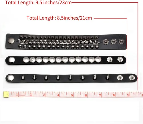 Miniatura 7 de MILAKOO 3 unids hombres tachonado brazalete remaches pulsera cuero remaches pulsera