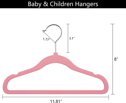 Miniatura 2 de Perchas para niños GoodtoU de terciopelo para bebé, antideslizantes, rosa, para niños pequeños y bebés, paquete de 20 perchas de ropa para bebé