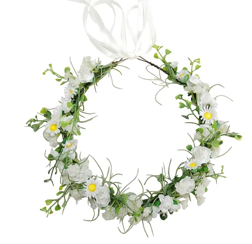 Miniatura 8 de Corona floral para mujer, diadema floral para el cabello, corona de flores, halo bohemio, fiesta, baile de graduación, fotos