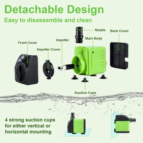 Miniatura 4 de Aysoner Bomba de agua sumergible: 550 GPH 30 W ajustable ultra silenciosa pequeña bomba de estanque con cable de alimentación de 6 pies para acuario