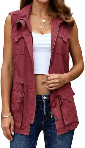 Miniatura 2 de Koodred Chaleco de utilidad militar para mujer, ligero, sin mangas, con cordón, con bolsillos