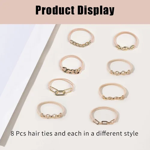 Miniatura 5 de Lazos para el cabello sin daños, accesorios para el cabello, 8 piezas prácticas elásticas lindas bandas para el cabello, joyería de moda para cola