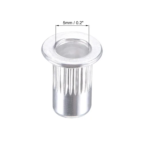 Miniatura 3 de uxcell Tuercas de remache M3 aleación de aluminio moleteado cabeza plana roscada tuerca de inserción plateada 50pcs