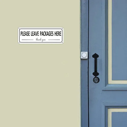 Miniatura 6 de Paquete de 2 letreros de metal con texto en inglés "Leave Packages Here", instrucciones de entrega del paquete, 10 x 3.5 pulgadas, aluminio