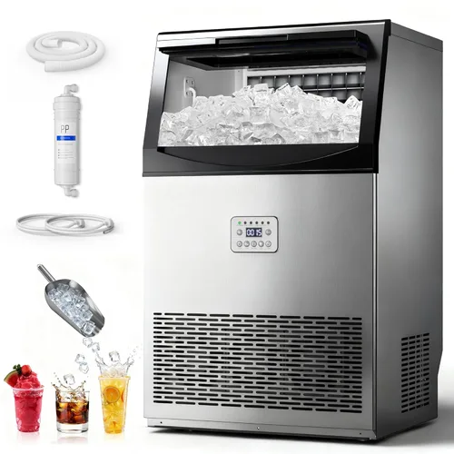 Miniatura 9 de Manastin Máquina de hielo comercial, máquina de hielo grande de 100 libras/24 horas con capacidad de almacenamiento de 33 libras, máquina de hielo