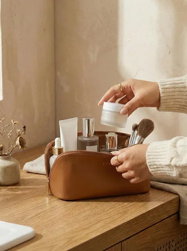 Miniatura 10 de EACHY Bolsa de Maquillaje de Viaje, Bolsas de Cosméticos de Gran Capacidad para Mujeres, Bolsa Portátil Impermeable que se Abre Plana, Bolsa de Aseo