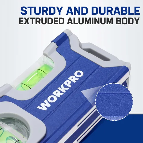 Miniatura 6 de WORKPRO Nivel pequeño, mini herramienta de nivel de 4-1/2 pulgadas, nivel de bolsillo magnético con 2 burbujas diferentes 90°/180°, construcción