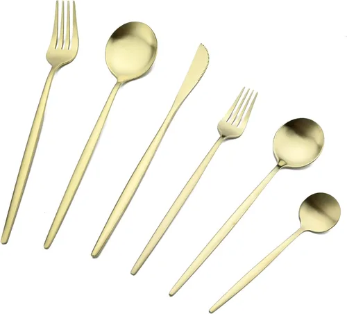 Miniatura 10 de Juego de cubiertos de acero inoxidable de 36 piezas con acabado satinado y mango plano, juego de utensilios de cocina para 6, incluye cuchara