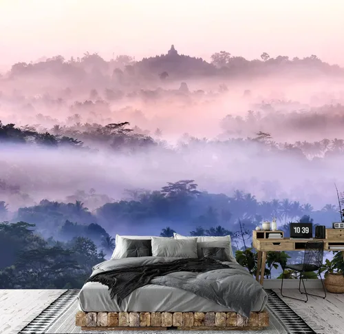 Miniatura 3 de SIGNWIN Mural de pared, paisaje natural con niebla en el bosque, papel tapiz autoadhesivo extraíble, decoración de pared para dormitorio, sala