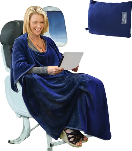 Miniatura 10 de Tirrinia Manta de viaje para avión, oficina, Poncho 4 en 1, manta portátil de forro polar acogedora de primera calidad con bolsa incorporada