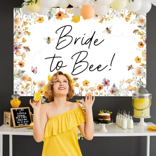 Miniatura 3 de Pancarta de fondo de novia a abeja, decoración de despedida de soltera, abeja, decoración de despedida de soltera, flores y abeja, telón de fondo