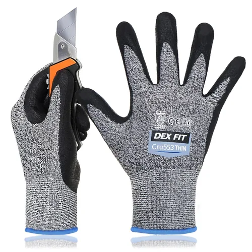 Miniatura 12 de DEX FIT Guantes resistentes a cortes extremos nivel 5 Cru553, agarre de poder antideslizante y delgado, ajuste cómodo 3D de grado profesional, Azul