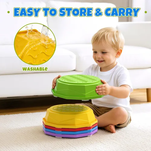 Miniatura 7 de Wee Wonders Piedras de equilibrio para niños, juguetes sensoriales antideslizantes para carreras de obstáculos para niños pequeños, piedras
