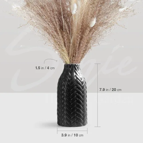 Miniatura 5 de STHIE Jarrón de cerámica en relieve negro, jarrón decorativo de 8 pulgadas para decoración del hogar, jarrón hermético para flores frescas o secas
