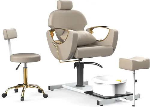 Miniatura 13 de LOUVIXA Estación de Pedicura Sin Plomería, Silla Hidráulica de Pedicura para Técnico de Uñas, Estación de Pedicura Reclinable con Altura Ajustable