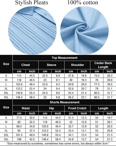 Miniatura 6 de COOFANDY Conjunto de ropa de lino azul para hombre, camisa de algodón de manga corta con botones y pantalones cortos de lino