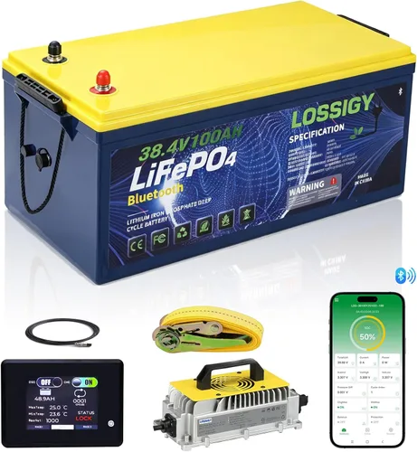 LOSSIGY Batería de litio de 36V para carrito de golf con cargador y monitor de 25A, kit de conversión de 36 voltios para carrito de golf, perfecto